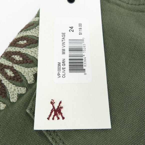 Miss Me Vintage Womens Skinny Jeans Olive Green Embroidered Size 24 NWT $119 - Picture 4 of 6